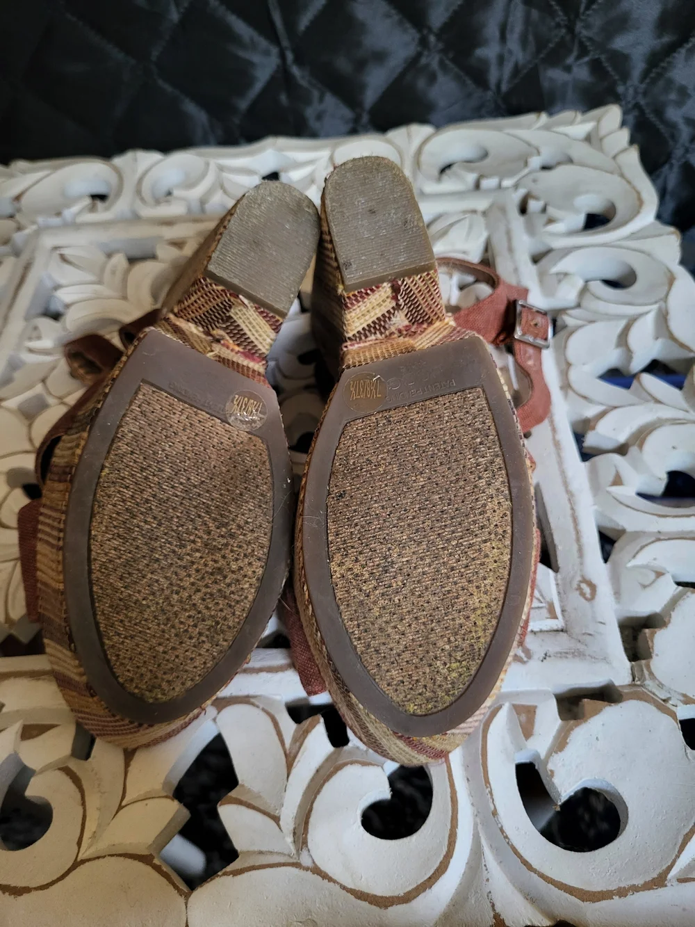 BCBG Rust and Multi-Stripe Platform Wedge Sandals